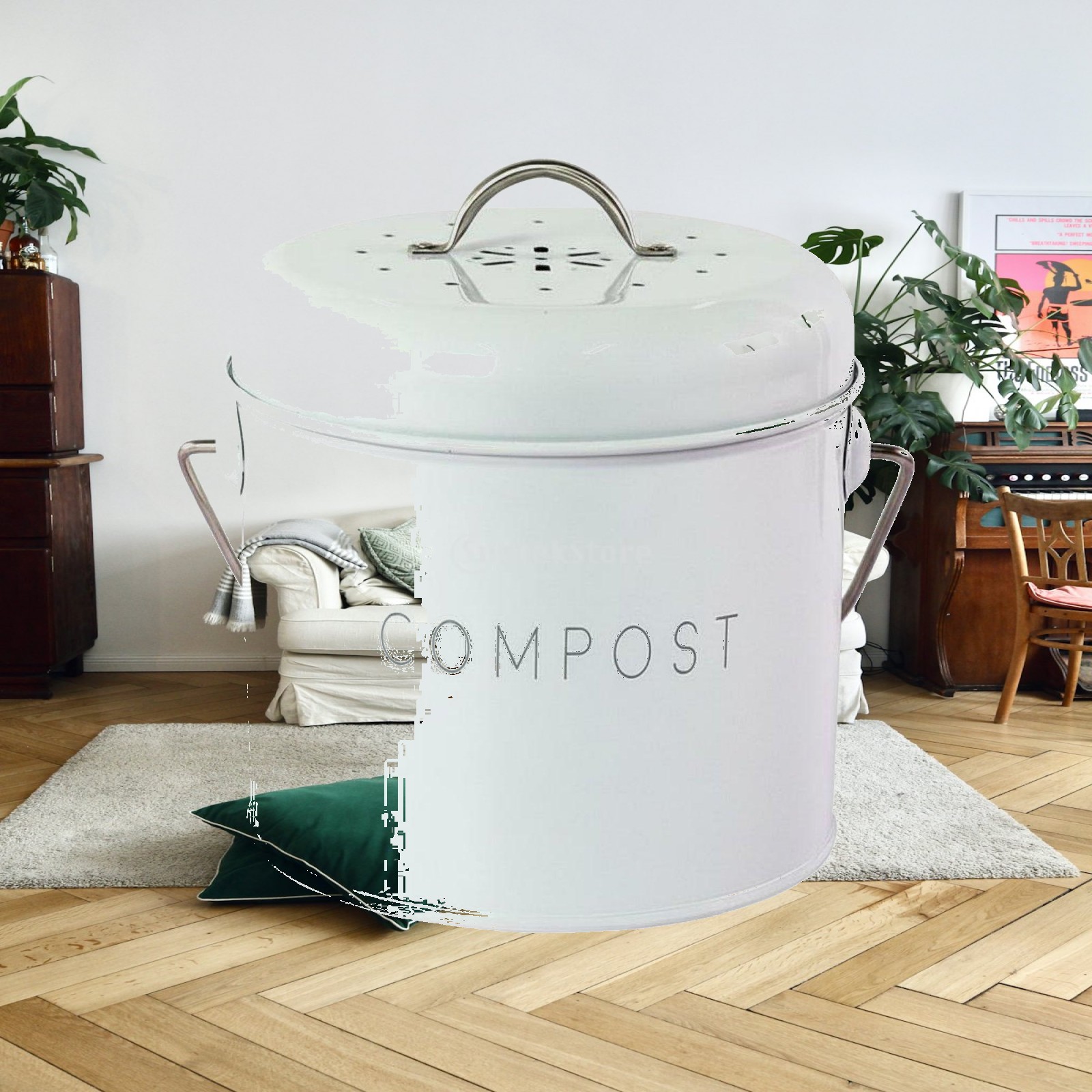 Compost Bin - Desktop Trash Can for Kitchen Compact